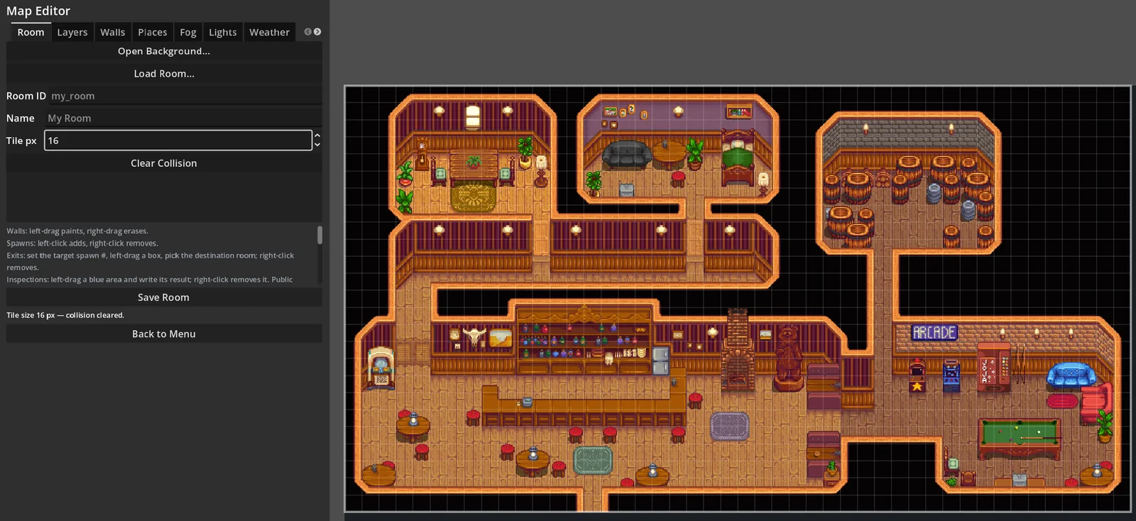 A completed room open in Blarp's Map Editor