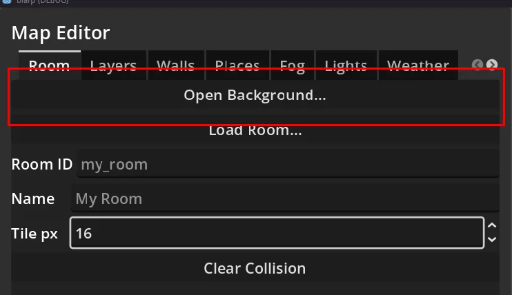 Open Background option in Blarp's Map Editor
